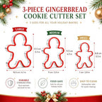 Gingerbread Man Cookie Cutters Set, 3 PCS Gingerbread Man Biscut Cutters Set Stainless Steel Christmas Cookie Cutters with Red Environmental PVC - 5.3/4.5/3.5IN - Image 2
