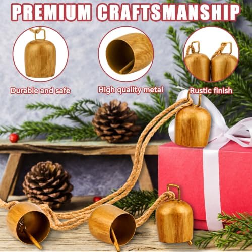 Christmas Bells for Decoration, Vintage Gold Bells with Jute Hanging Rope - Image 3