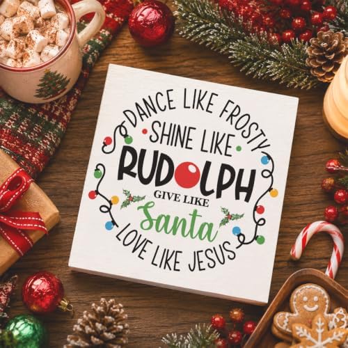 Christmas Decorations, Christian Christmas Decorations Indoor, Santa Love Like Jesus Sign Gift for Women Friends, Rustic Wooden Box Sign for Home Office Bedroom Desk Decor 5x5 Inches - Image 4