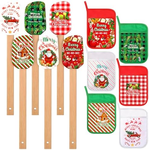 12 Pcs Christmas Silicone Spatula Pot Holder Set Xmas Baking Gift, Fresh by Zhehao