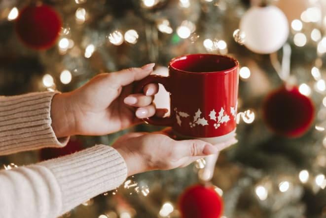 Sweet Water Decor Red Holly Coffee Mug, 14oz Stoneware Christmas Cup - Image 4