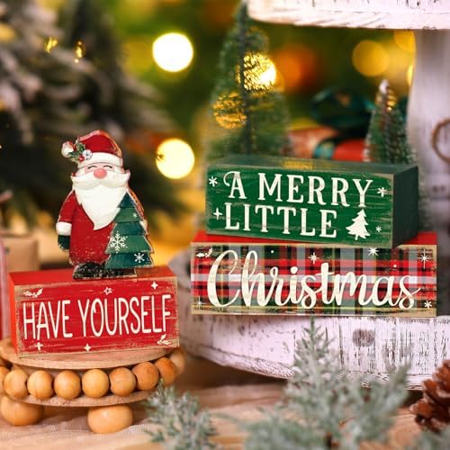 Moucuny 4 Pcs Christmas Table Decor Wooden Santa Claus Decorations - Image 4