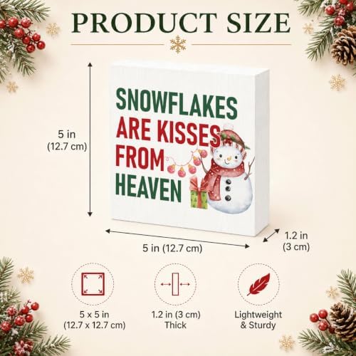 Snowflakes Are Kisses From Heaven Wood Box Sign, Winter Snowman Decor - Image 3