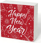 Happy New Year Wood Box Sign, Festive Party Decor for Tabletop Shelf by Unknown