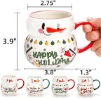 Noamus 4 Pack Christmas Mugs Set, 15oz Ceramic Snowman Coffee Cup, Stackable Holiday Xmas Tea Mug for Hot Cocoa Cold Water Milk, Housewarming Gift Home Decor, Dishwasher Microwave Safe(4 Styles) - Image 2