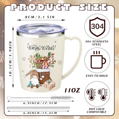 Didaey 6 Pcs Christmas Coffee Mugs Cups 11 oz Christmas Stainless Steel Tumbler Vacuum Insulated Coffee Cups with Handle Lid Straw Wine Mug for Winter Xmas Gift Holiday Party Supplies(Neutral) - Image 2