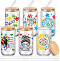 SiliFine Autism Teacher Appreciation Gifts, 6 Pcs Glass Cups with Lids by SiliFine