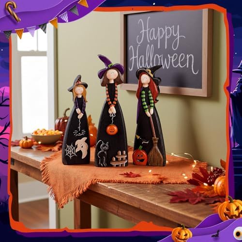 Suzile 3 Pcs Halloween Witch Table Decorations, Wooden Tabletop Figurines - Image 6