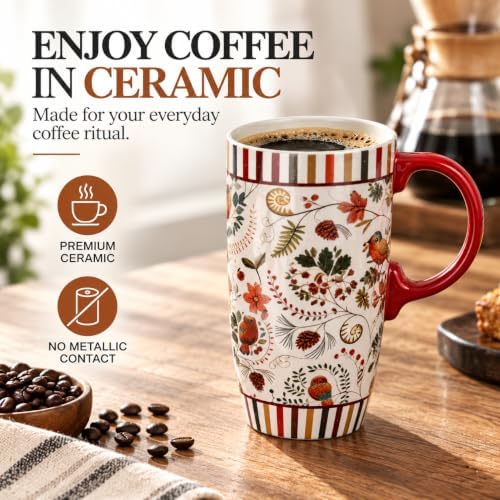 Topadorn 17oz Ceramic Travel Mug with Lid & Handle, Ceramic Coffee Mug - Image 5