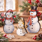Suzile 3 Pcs Christmas Snowman Decoration Rustic Wooden Winter Indoor Decor - Image 4