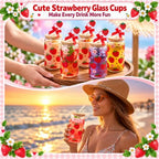 Vesici 6 Pcs Strawberry Glasses with Lid Straw and Stopper, Strawberry Gift - Image 7