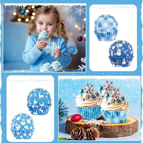 SANNIX 450pcs Winter Christmas Cupcake Liners Snowflakes Cupcake Wrappers - Image 7