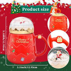 17.6 oz Christmas Mug with Winter Snow Globes Lid Decorations, Large Cute Festive Ceramic Coffee Cup, Winter Xmas Birthday Tabletop Drinkware Teacup Gifts for Adults Kids Men Women (Red) - Image 2