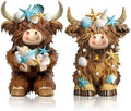 2 Pcs Coastal Highland Cow Figurines Decor, Beach Ocean Style by Burbell