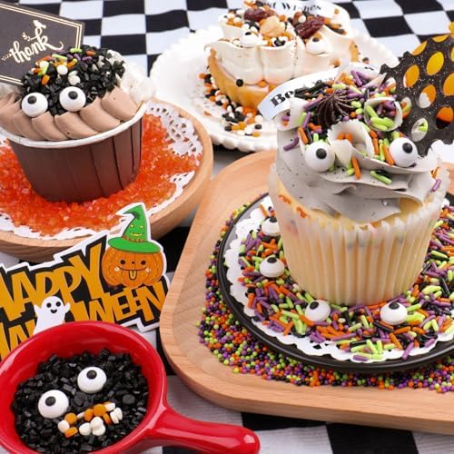 Halloween Sprinkles Edible, 5oZ Fall Eyeball Sprinkles for Cake Decorating with White Black Orange Confetti Nonpareils Jimmies and Sugar, Cupcakes Cookie Ice Cream Baking Toppings - Image 5