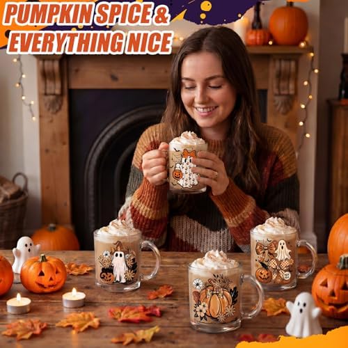 Tioncy 4 Pcs Halloween Coffee Mugs Ghost Glass Cups - Image 3