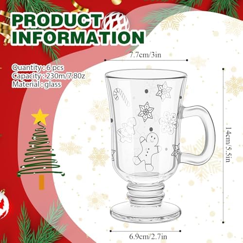 Sliner 6 Pcs Glass Coffee Mugs, Gingerbread Man Irish Mugs with Handle - Image 3
