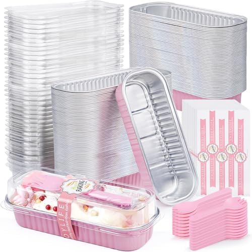 120Pack Pink Mini Loaf Pans with Lids, 6.8oz Aluminum Mini Cake Pan by ZOXILEN