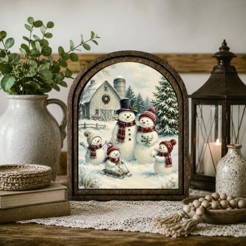 Snowman Family Arched Table Sign, Christmas Farmhouse Shelf Decor - Image 7