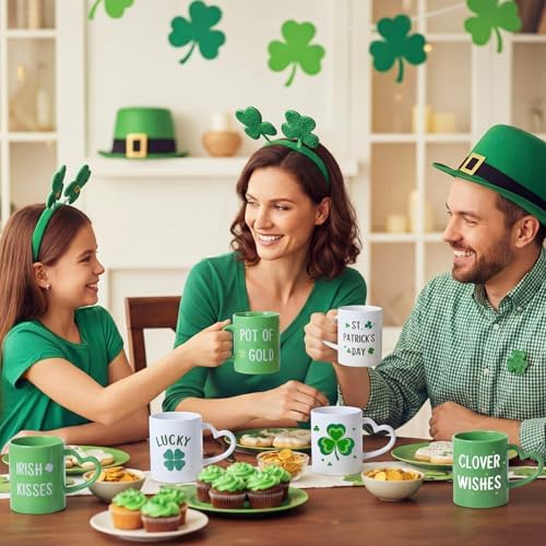 St Patrick's Day Irish Coffee Mugs Set of 6,10 oz Ceramic St. Paddy's Day Mugs with Heart Shaped Handle, Green Shamrock Clover Coffee Mug, Irish Glasses Lucky Gifts for Home Party Decor 2026 - Image 5
