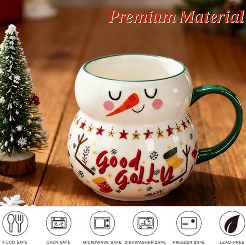 Noamus 4 Pack Christmas Mugs Set, 15oz Ceramic Snowman Coffee Cup, Stackable Holiday Xmas Tea Mug for Hot Cocoa Cold Water Milk, Housewarming Gift Home Decor, Dishwasher Microwave Safe(4 Styles) - Image 3