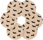 YETTASBIN Cute Dachshund Dog 6 Pcs Drink Coasters with Holder, Cotton Woven Absorbent Heat-Resistant Round Coaster Non-Slip Table Mat for Kitchen Bar Home Decor Housewarming Gift, 3.9 in - Image 2