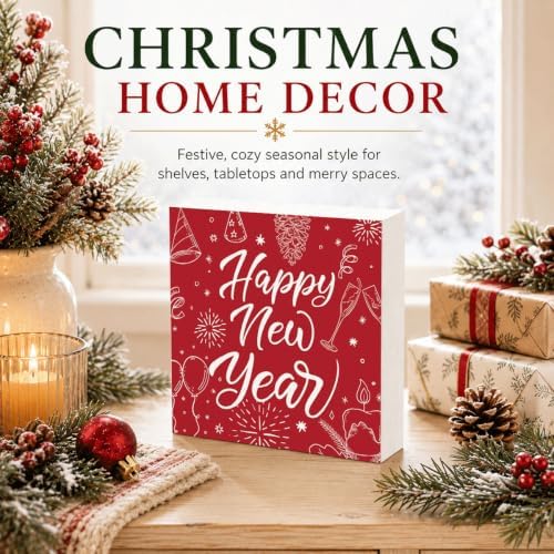 Happy New Year Wood Box Sign, Festive Party Decor for Tabletop Shelf - Image 2