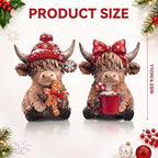 2 Pcs Christmas Highland Cow Figurines, Resin Christmas Decor - Image 3