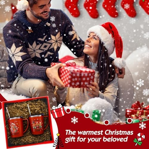 Didaey 6 Pcs Christmas Coffee Mugs Cups 11 oz Christmas Stainless Steel Tumbler Vacuum Insulated Coffee Cups with Handle Lid Straw Wine Mug for Winter Xmas Gift Holiday Party Supplies(Gingerbread Man) - Image 6