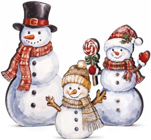 Suzile 3 Pcs Christmas Snowman Decoration Rustic Wooden Winter Indoor Decor by Suzile