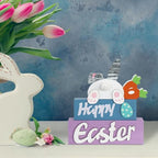 Easter Decorations, MEETYAMOR 3-Layered Easter Bunny with Carrots Farmhouse Wood Block Easter Decor, Happy Easter Sign Easter Egg Design Easter Decorations Indoor for Home, Living Room, Tables, Mantel - Image 3