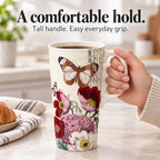 Topadorn 17oz Ceramic Travel Mug with Lid, Vintage Butterfly Floral Mug - Image 6