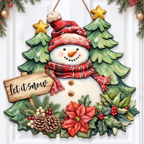 Christmas Decorations Snowman Christmas trees let It Snow Hanging Wood Sign by GUDIO