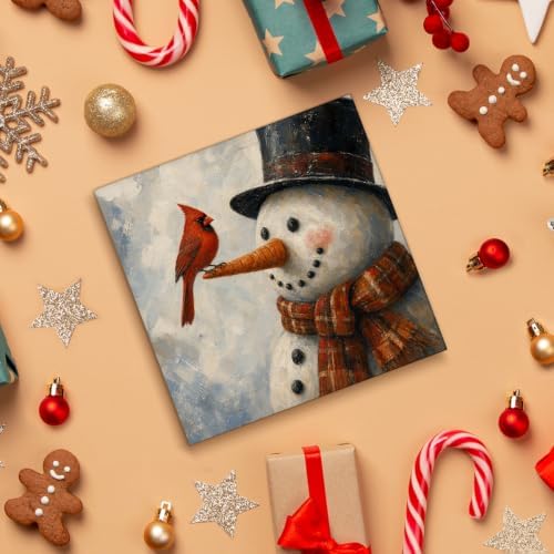 Christmas Snowman Decor, Red Cardinal Christmas Wood Sign Holiday Decor - Image 4