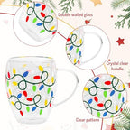 JarThenaAMCS Christmas Double Wall Glass Coffee Mugs 12Oz Colorful Xmas Light Bulb Insulated Glasses Clear Espresso Cups with Handle for Winter Holiday Supplies, Set of 2 - Image 3