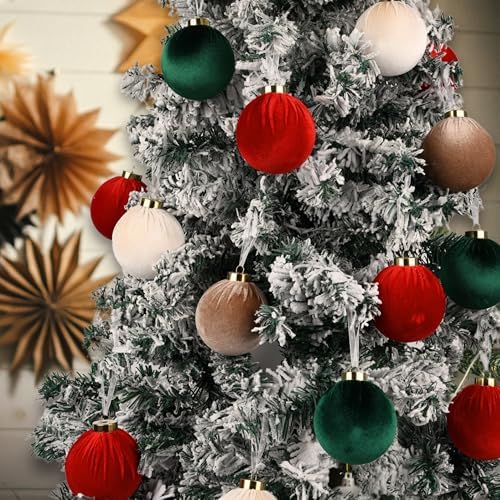 Velvet Christmas Balls Ornaments for Tree - 15pcs Shatterproof Christmas Ornaments for Xmas Trees Decorations - Multicolor Red Green Brown Beige, 80mm 3.15inch - Image 6