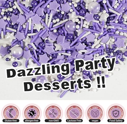Purple Sprinkles, Purple Pearl and Star Sprinkles for Cakes, Cupcakes, 180g - Image 4