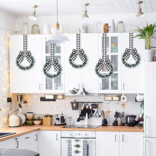 Retrowavy 12 Pcs Small Christmas Kitchen Cabinet Wreaths with Ribbon - Image 5