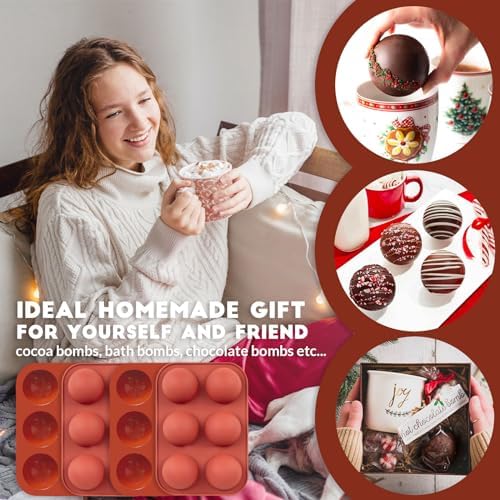 Hot Chocolate Cocoa Bomb Molds Hemisphere Silicone 2 Inch 4 Pack, Semi Ball Mould 6 Cavity Large Circular, BPA Free Non-Stick Half Sphere Holiday Valentine DIY Cake Jelly Dome Mousse - Image 5