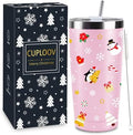 Christmas Gifts for Women 2025, 20 oz Pink Stainless Steel Christmas Coffee Tumblers with Lid and Straw, Insulated Coffee Travel Mug, Best Xmas Themed Gifts for Women Men Girls Teachers Coworkers by CUPLOOV