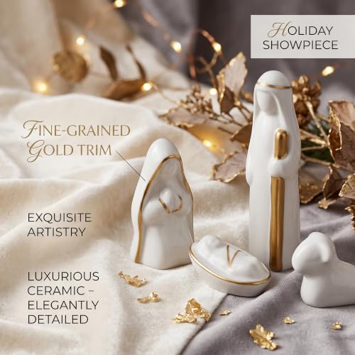 Ceramic 13Pcs Nativity Scene Set with Gold Trim - Image 3