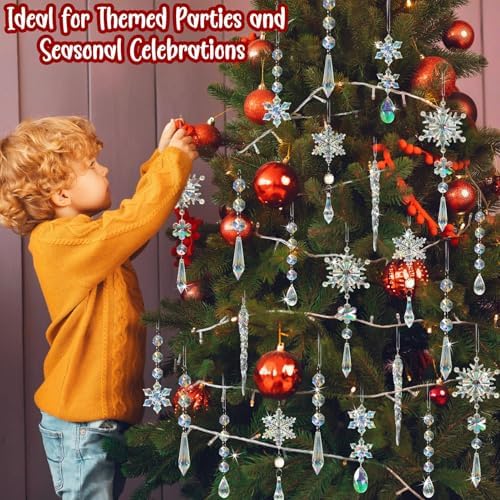 Crystal Christmas Tree Ornaments, 48pcs Iridescent Acrylic Snowflake Icicle - Image 6