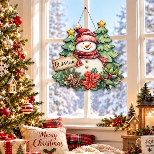 Christmas Decorations Snowman Christmas trees let It Snow Hanging Wood Sign - Image 6