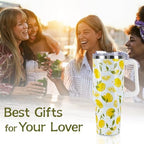Floral Lemon Tumbler with Handle and Straw Lid 40 oz,Cute Spring Summer Gift for Women Men Friends Boho Flowers Vacuum Insulated Leak Proof Stainless Steel Coffee Cup Mug - Image 7