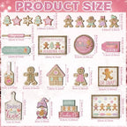 Shellwei 24pcs Pink Christmas Tiered Tray Decor Set Rustic Gingerbread Sign - Image 5