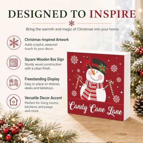 Candy Cane Lane Wood Box Sign, Festive Christmas Decor for Tabletop Shelf - Image 4