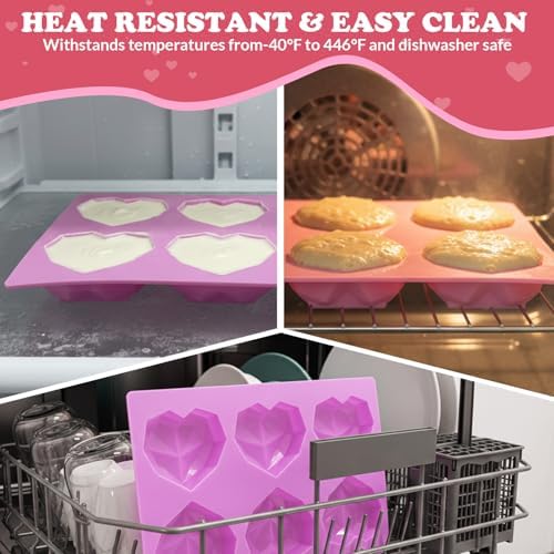 HKNMTT Heart Silicone Mold Valentine 3D Diamond Chocolate Mould 2 Pcs 12-Cavity for Hot Cocoa Bombs Cake Soap Jelly Candy Ice Biscuit Muffin Gift Party Handmade Love Shaped DIY Breakable - Image 5