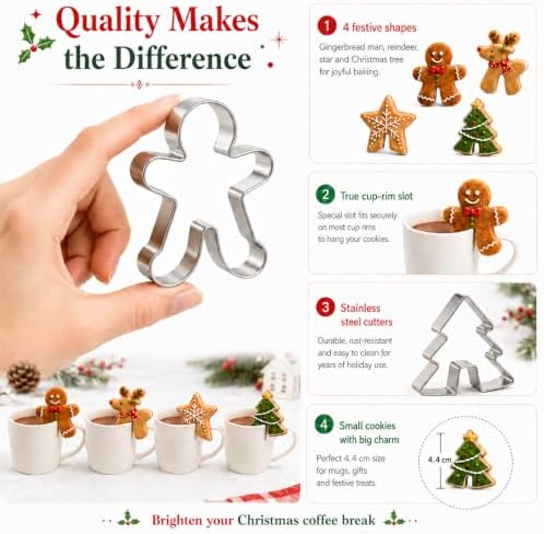 Crethinkaty 4 Pcs Christmas Stainless Steel Hanging Cup Cookie Cutter Over the Edge Mug Rim Biscuit Mould DIY Cake Decoration - Image 5