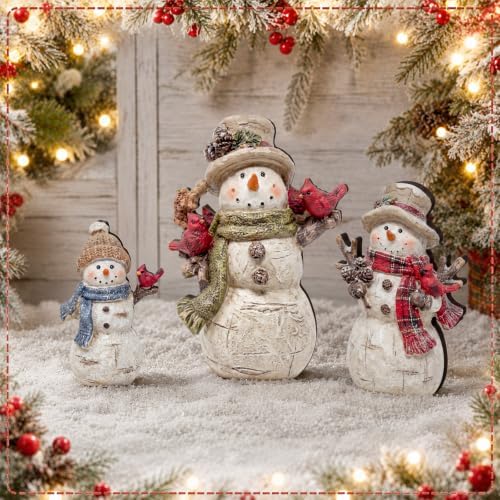 Suzile 3 Pcs Christmas Cardinal Snowman Decoration Wooden Indoor Decor - Image 6