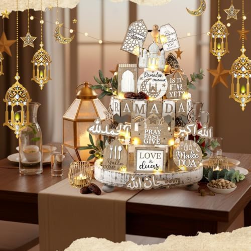 Shellwei 20 Pcs Eid Mubarak Tiered Tray Decor Ramadan Mubarak Table Decor - Image 2